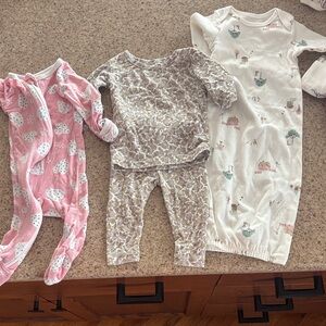 Baby Sleepwear Bundle - Pink Hearts, Floral Set, Cream Caravan Gown